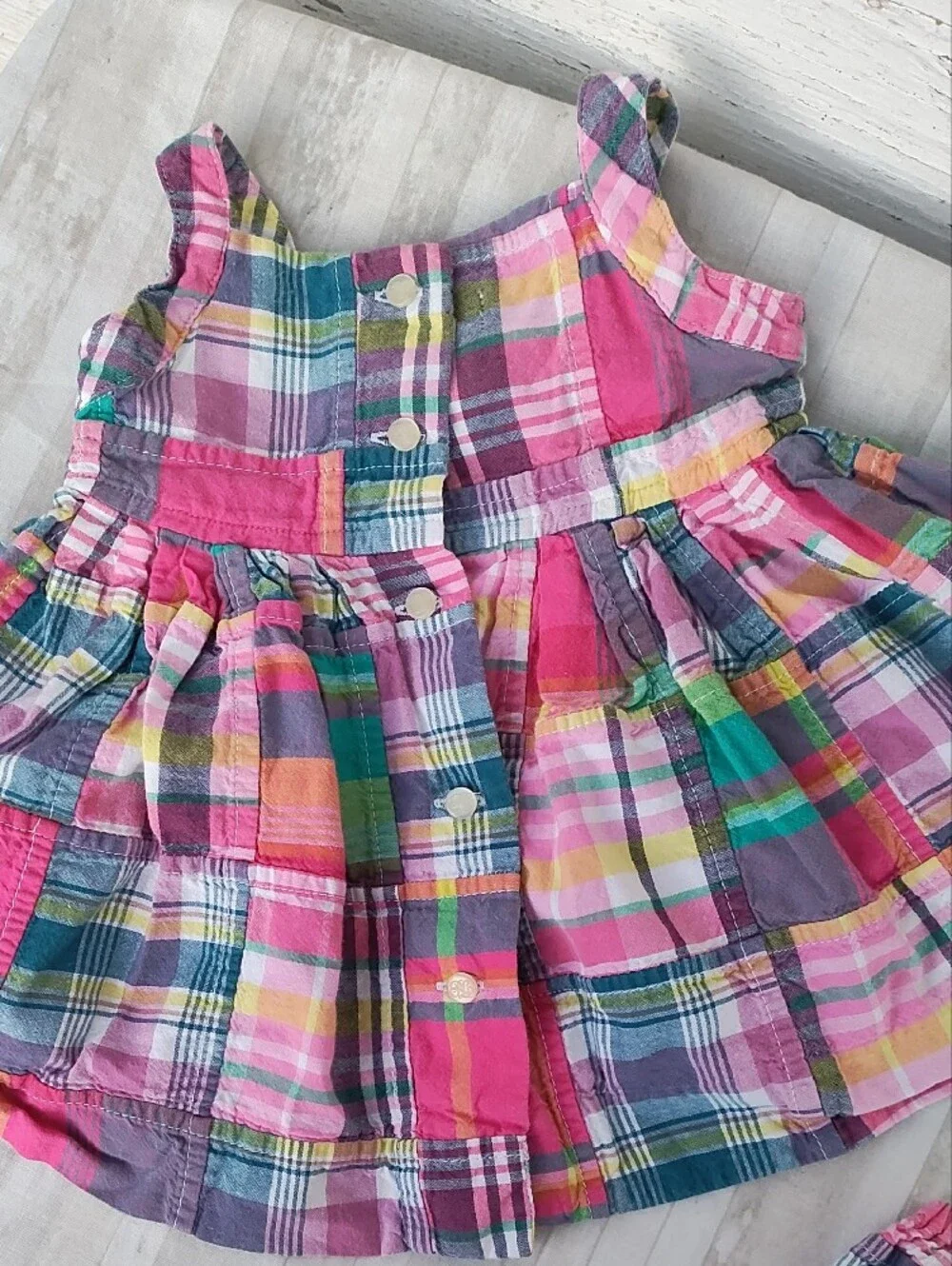 Ralph Lauren Logo Pink Multi Plaid Patchwork Ruffle Sundress Set Girls' 3 Months